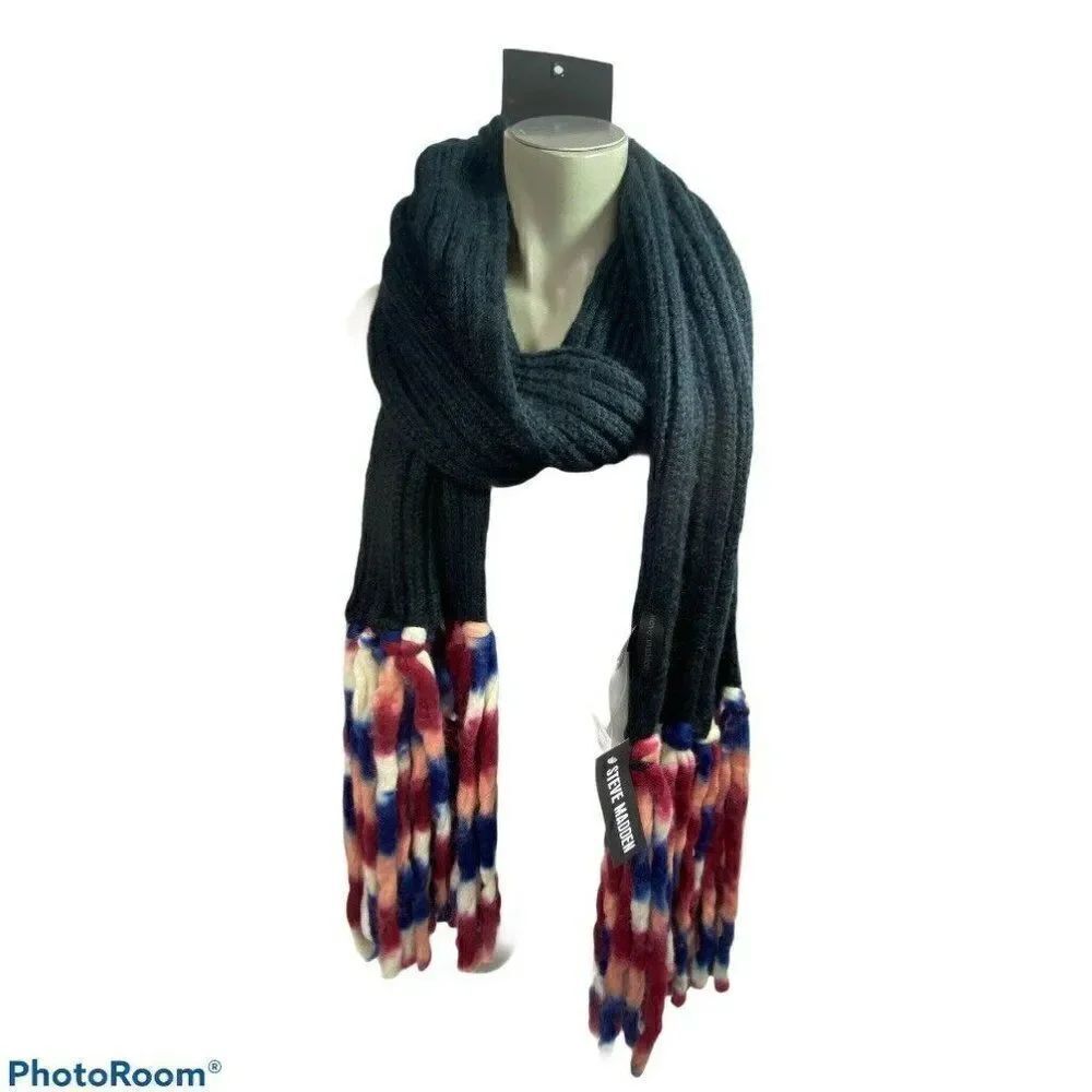 Steve Madden Black Multicolor Knit BLANKET WRAP